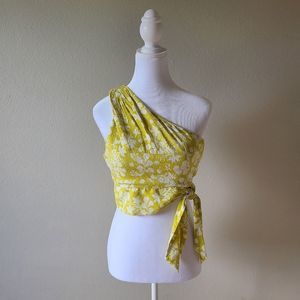 Free People Bright Yellow And White Floral One Shoulder Crop Top Small